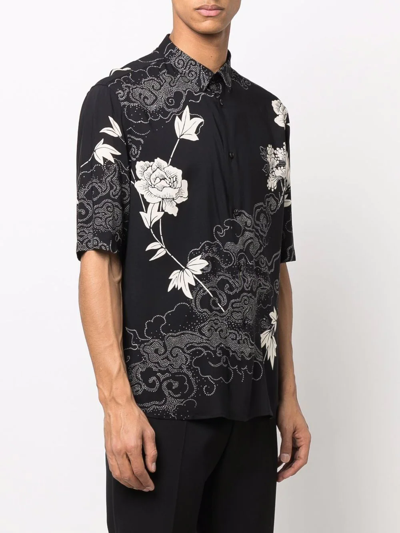 Shop Saint Laurent Rose Print Short-sleeved Shirt In Schwarz