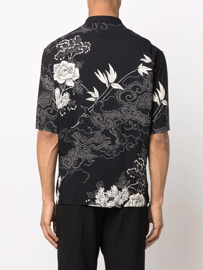 Shop Saint Laurent Rose Print Short-sleeved Shirt In Schwarz