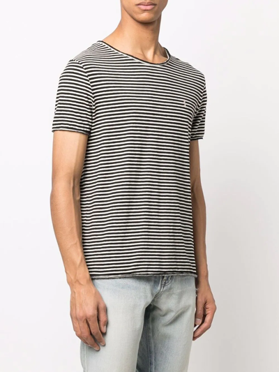 Shop Saint Laurent Logo-embroidered Striped T-shirt In Schwarz
