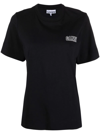 Shop Ganni Logo-print Organic Cotton T-shirt In Black