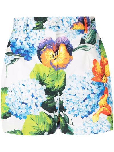 Shop Dolce & Gabbana Tailored Floral-print Short Shorts In Weiss