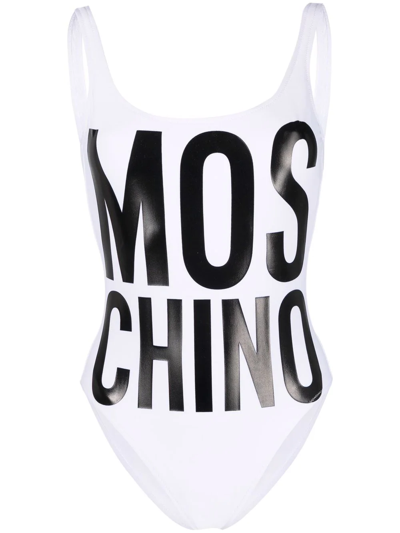 Shop Moschino Logo-print Swimsuit In Weiss