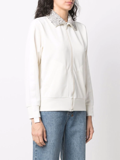 Golden Goose Crystal-embellished Zipped Sweatshirt In Weiss