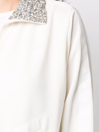 Golden Goose Crystal-embellished Zipped Sweatshirt In Weiss