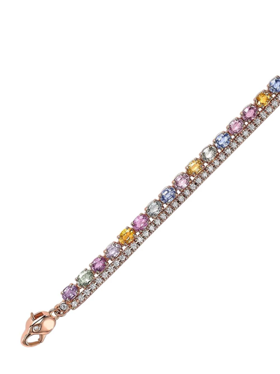 Pre-owned Pragnell 18kt Rose Gold Rainbow Sapphire And Diamond Bracelet In Pink