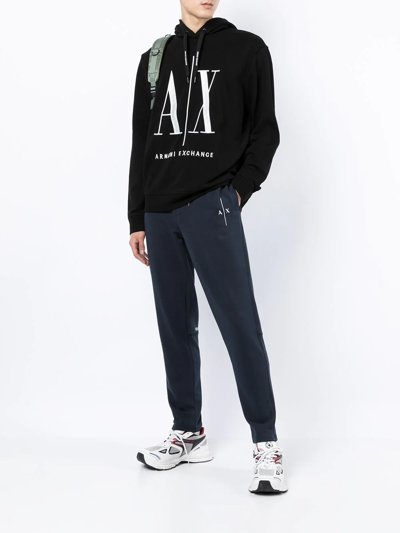 Shop Armani Exchange Embroidered Logo Cotton Hoodie In Black