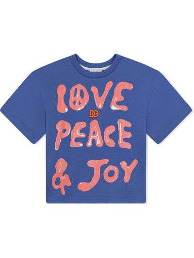 Shop Dolce & Gabbana Love Peace & Joy Logo T-shirt In Blue