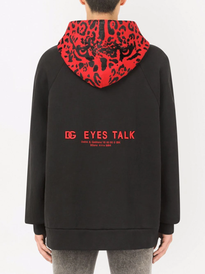 Shop Dolce & Gabbana Eyes Talk Leopard-hood Hoodie In Black