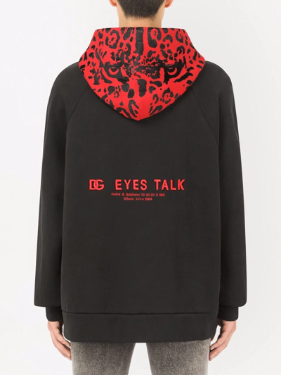 Dolce & Gabbana Eyes Talk Leopard-hood Hoodie In Black