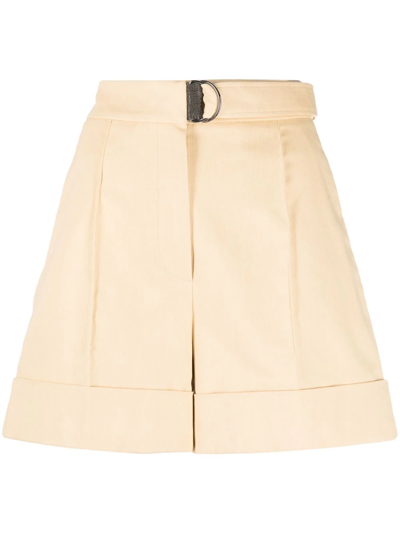 Shop Brunello Cucinelli Belted High-waisted Tailored Shorts In Neutrals