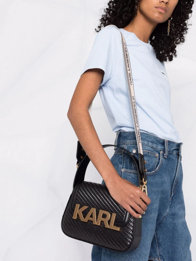 Shop Karl Lagerfeld K/letters Woven Crossbody Bag In Black