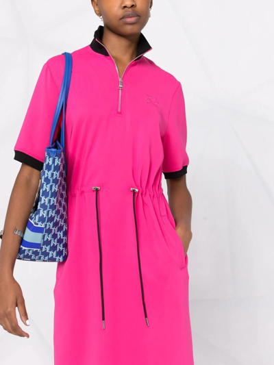 Shop Karl Lagerfeld Toggle-fastening Short-sleeve Dress In Pink