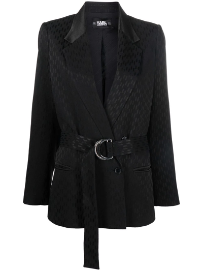 Shop Karl Lagerfeld Monogram Belted Blazer In Black