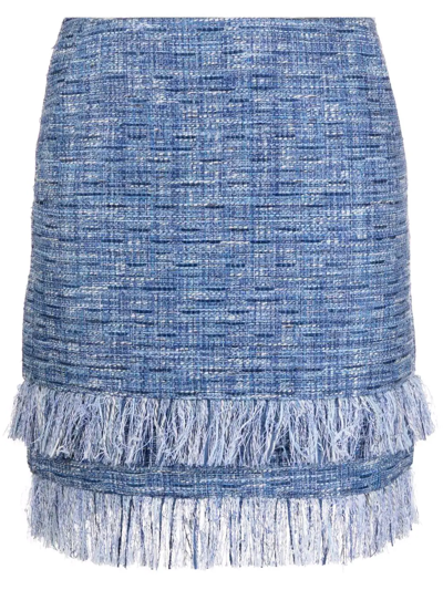 Shop Karl Lagerfeld Fringed Bouclé Mini Skirt In Blue