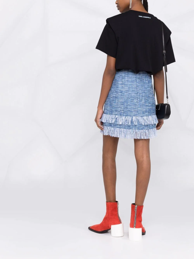 Shop Karl Lagerfeld Fringed Bouclé Mini Skirt In Blue