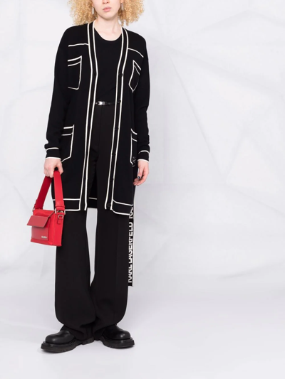 Karl Lagerfeld Cotton And Wool Blend Long Cardigan In Black