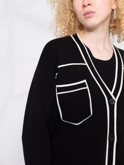 Karl Lagerfeld Cotton And Wool Blend Long Cardigan In Black