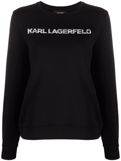 Shop Karl Lagerfeld Logo-print Crew Neck Sweatshirt In Black