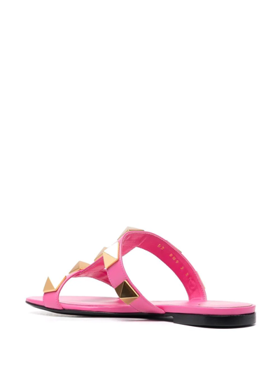 Shop Valentino Roman Stud Slide Sandals In Pink
