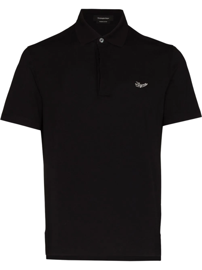 Shop Ermenegildo Zegna Embroidered Logo Polo Shirt In Black