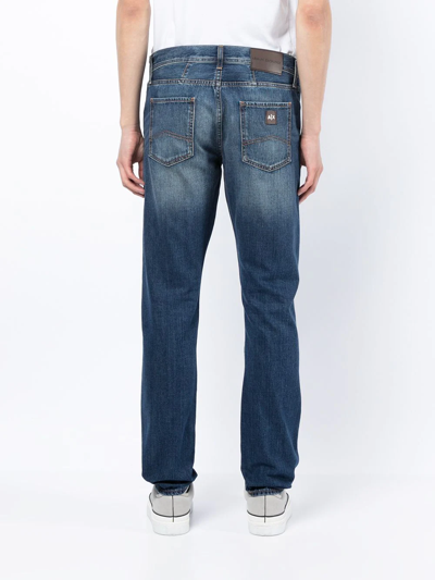 Shop Armani Exchange Mid-rise Distressed Straight Leg Jeans In Blue