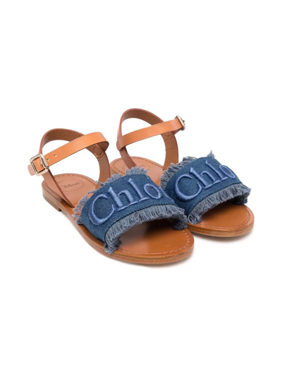 Shop Chloé Logo-embroidered Sandals In Blue