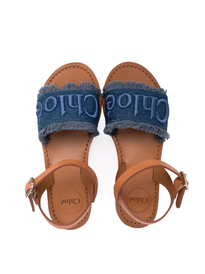Shop Chloé Logo-embroidered Sandals In Blue