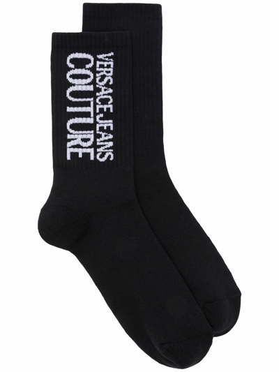 Shop Versace Jeans Couture Logo-print Socks In Black