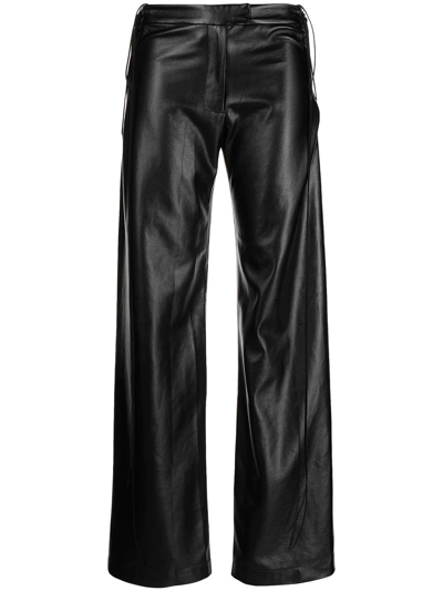 Shop Aya Muse Volterra Leather Wide-leg Trousers In Black