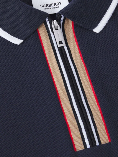 Shop Burberry Icon Stripe Zip-front Polo Shirt In Blue