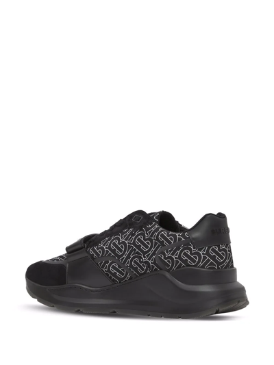 Shop Burberry Ramsey Monogram-print Low-top Sneakers In Black