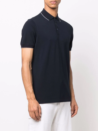 Shop Brunello Cucinelli Contrast-trim Cotton Polo Shirt In Blue