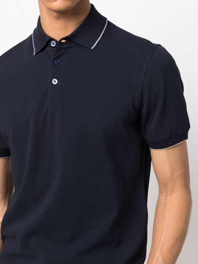 Shop Brunello Cucinelli Contrast-trim Cotton Polo Shirt In Blue