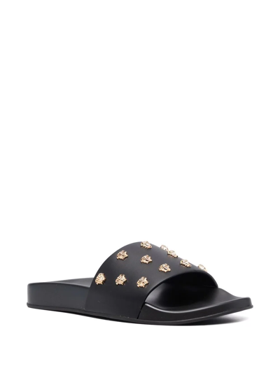 Versace Leather Sandal With All-over Medusa Head In Black