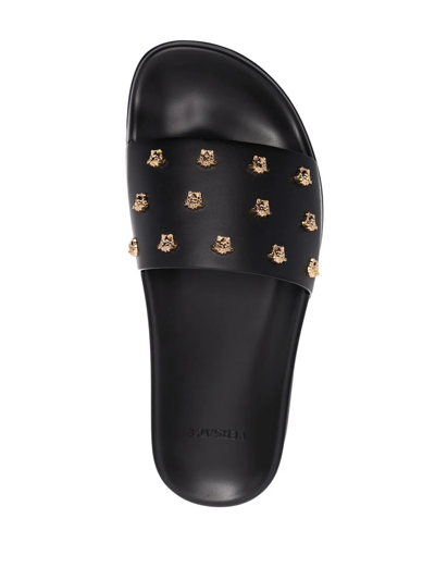 Versace Leather Sandal With All-over Medusa Head In Black