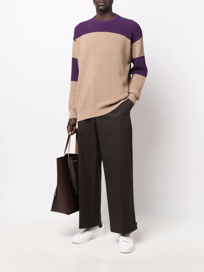 Shop Emporio Armani Two-tone Panelled Jumper In Brown