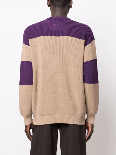 Shop Emporio Armani Two-tone Panelled Jumper In Brown