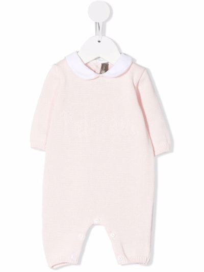 Shop Little Bear Knitted Cotton Romper In Pink