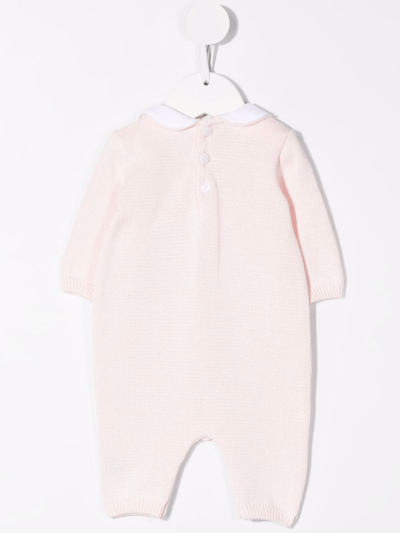 Shop Little Bear Knitted Cotton Romper In Pink