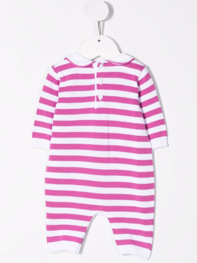 Shop Little Bear Knitted Stripe-print Romper In Pink