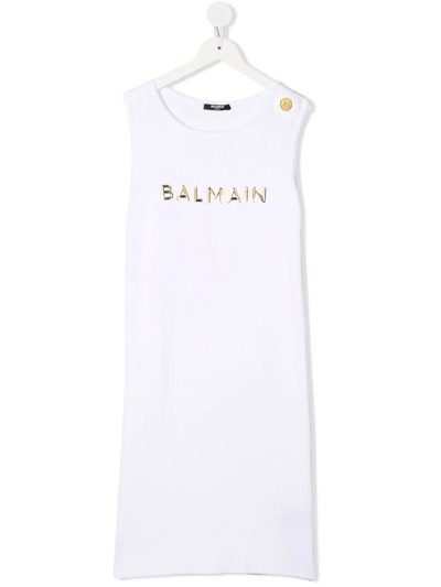 slim fit dress slacks Balmain Deep V-Neck White Cocktail Knit Dress – Runway Catalog main image 0