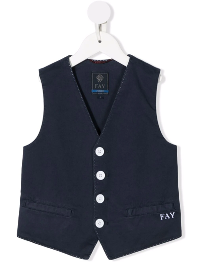 Fay Teen Logo-embroidered V-neck Waistcoat In Blue