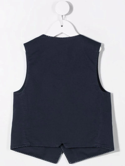 Fay Teen Logo-embroidered V-neck Waistcoat In Blue