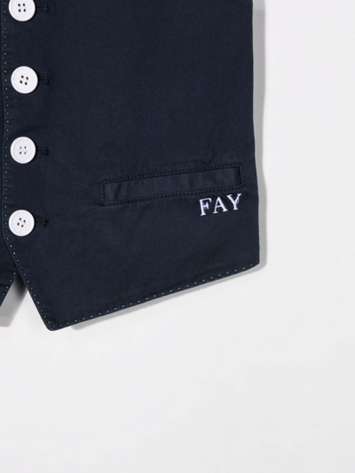 Fay Teen Logo-embroidered V-neck Waistcoat In Blue
