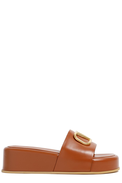 Shop Valentino Vlogo Plaque Platform Sandals In Brown