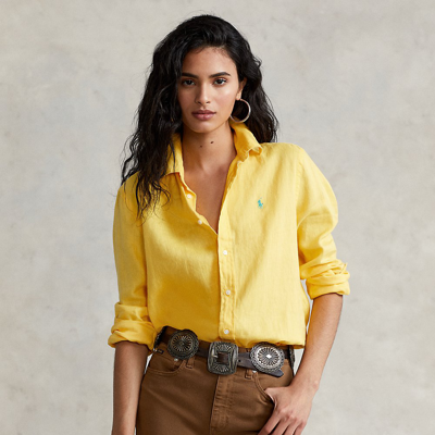 Shop Ralph Lauren Relaxed Fit Linen Shirt In Oasis Yellow