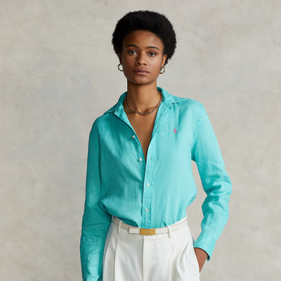 Shop Ralph Lauren Relaxed Fit Linen Shirt In Aqua Glass