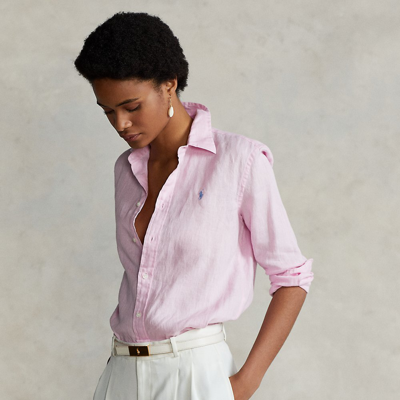 Shop Ralph Lauren Relaxed Fit Linen Shirt In Carmel Pink
