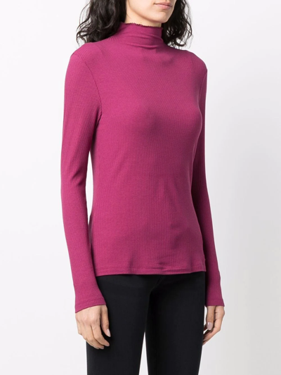 Shop Tommy Hilfiger Long-sleeved Ribbed-knit Top In Purple