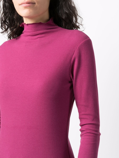 Shop Tommy Hilfiger Long-sleeved Ribbed-knit Top In Purple
